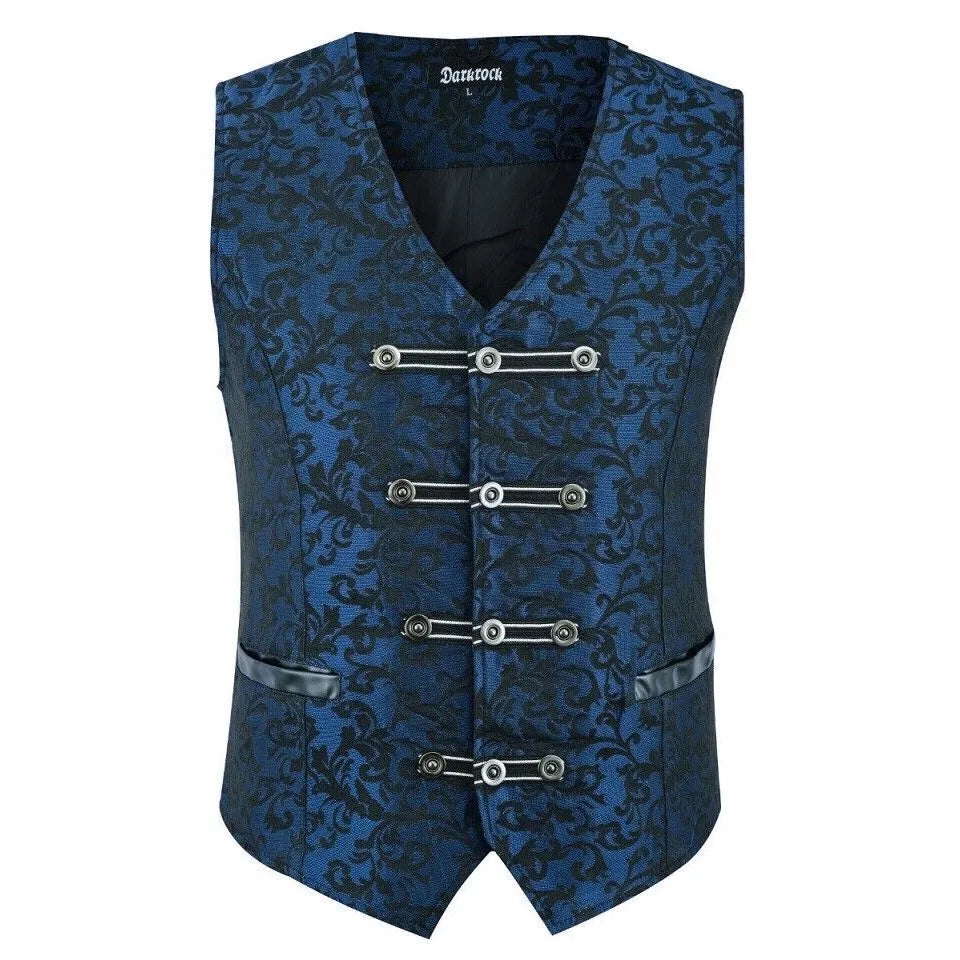 Premium Men’s Vest Waistcoat Black Damask Velvet Goth Steampunk VTG/Brocade Vest