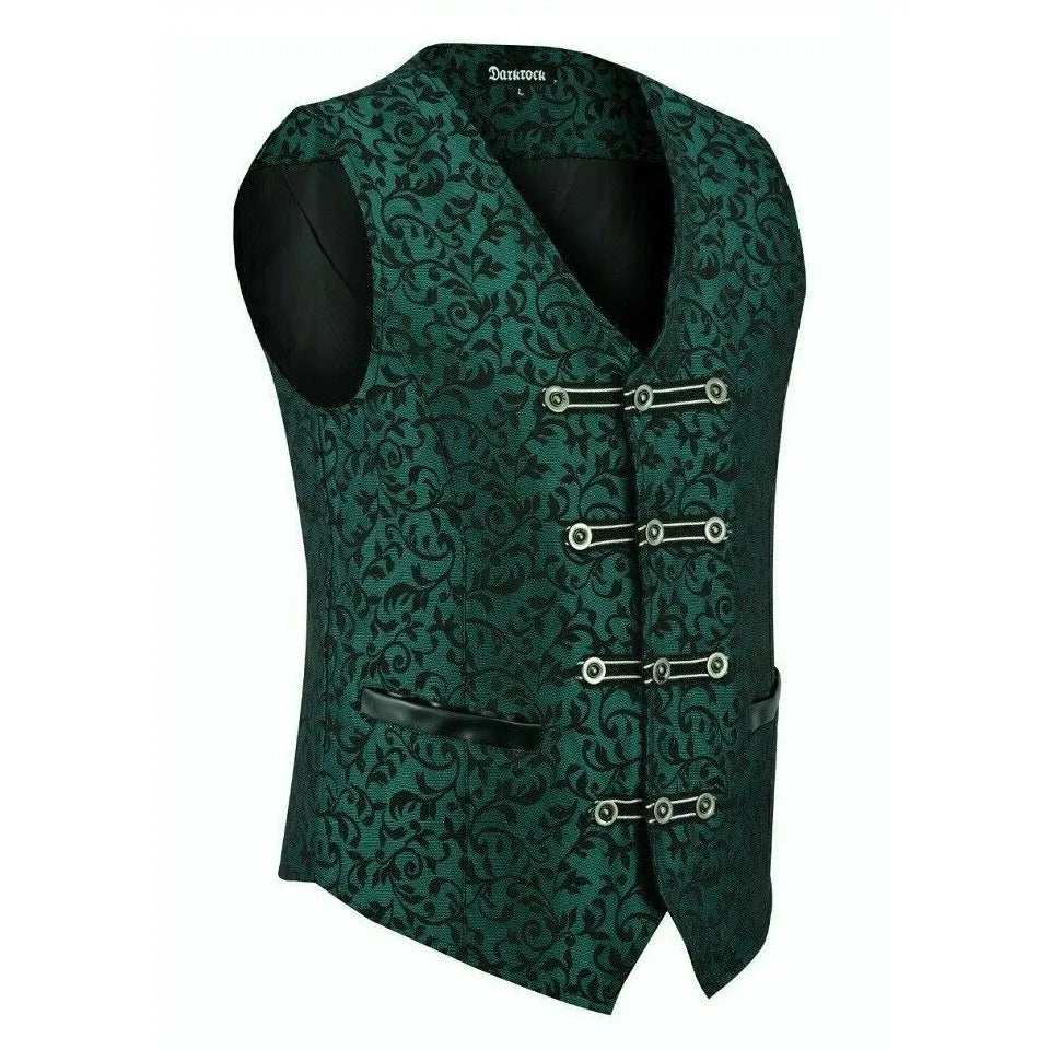 Premium Men’s Vest Waistcoat Black Damask Velvet Goth Steampunk VTG/Brocade Vest