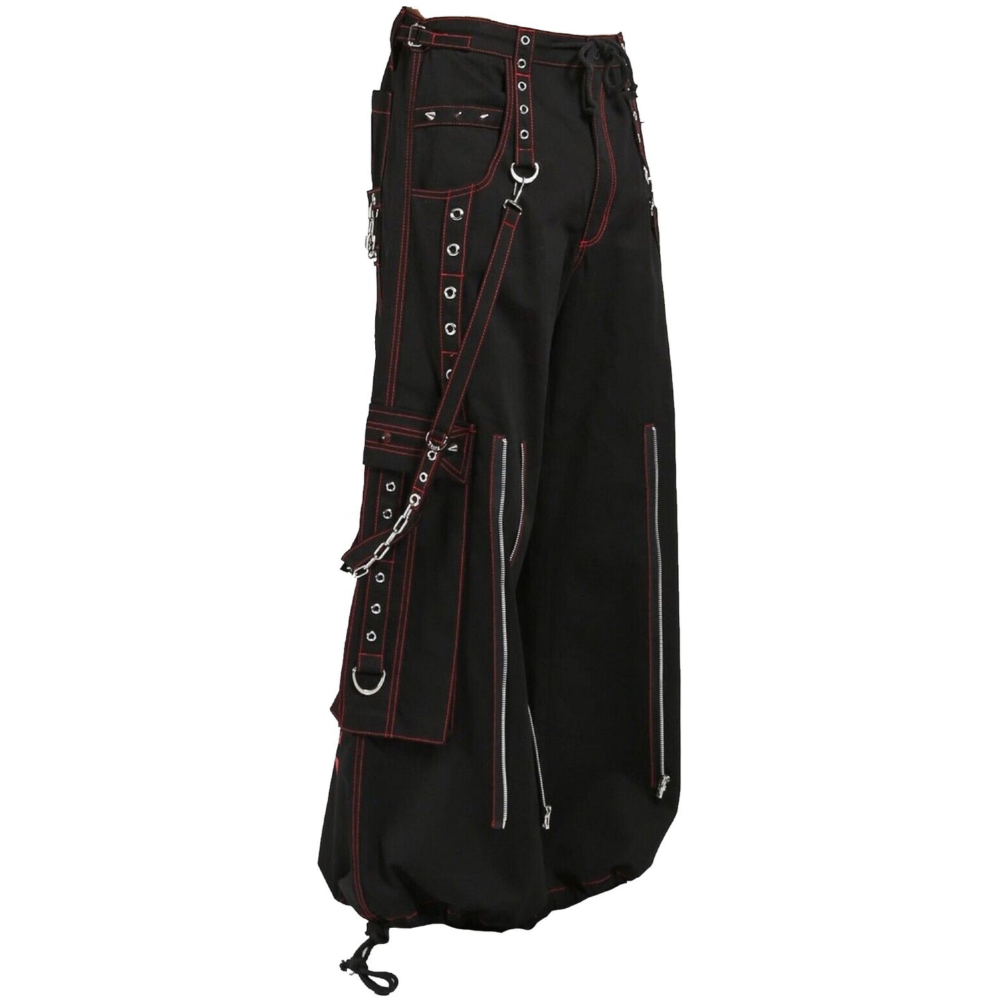 Gothic Mens Black Bondage Red Back Skull Punk Rock Pants Unisex