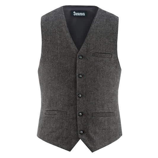 Men Herringbone Wool Blend Tweed Vest Premium Brown Waistcoat Suit Vest V Neck Slim Fit Waistcoat