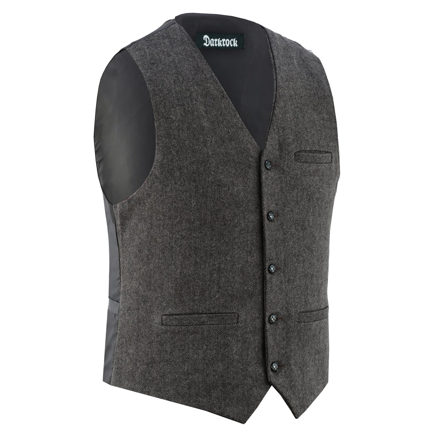 Men Herringbone Wool Blend Tweed Vest Premium Brown Waistcoat Suit Vest V Neck Slim Fit Waistcoat