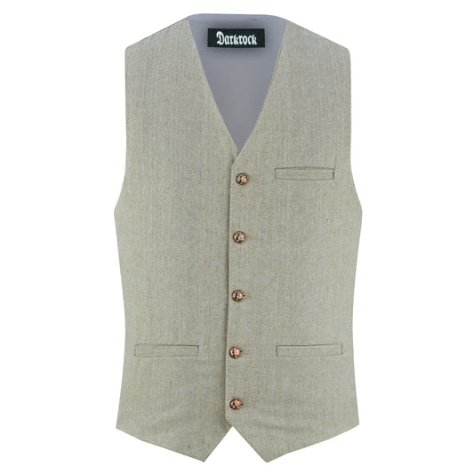 Men Herringbone Wool Blend Tweed Vest Premium Cream Waistcoat Suit Vest V Neck Slim Fit Waistcoat