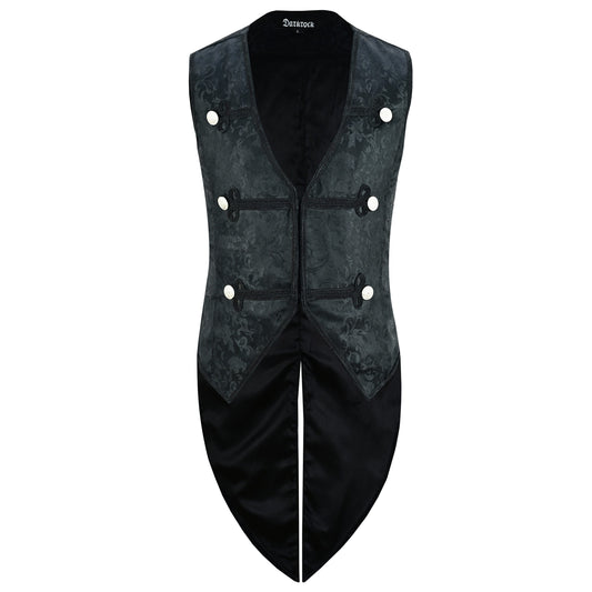 Men’s Brocade Vest Waistcoat Tailcoat Black Brocade Damask Velvet Gothic Steampunk