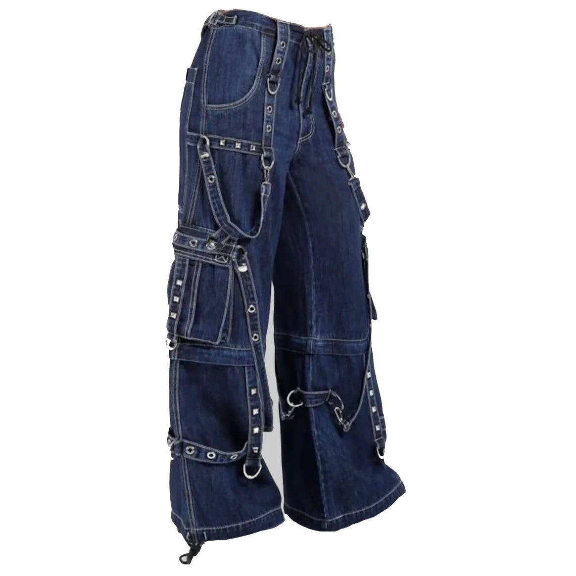 Gothic Blue Jeans Zip Off Pants Punk Buckle Zips Chain Strap Trousers Trip Pant Unisex