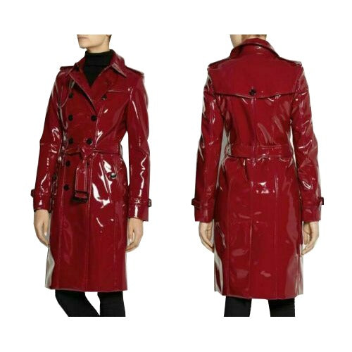 Prime Quality Red Pvc Vinyl Women’s Trench Coat