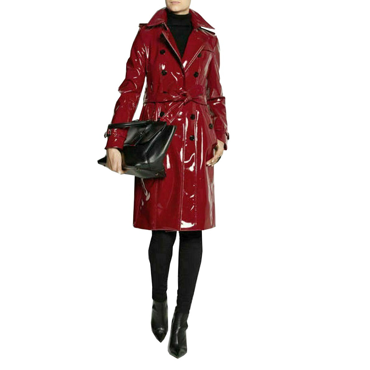 Prime Quality Red Pvc Vinyl Women’s Trench Coat