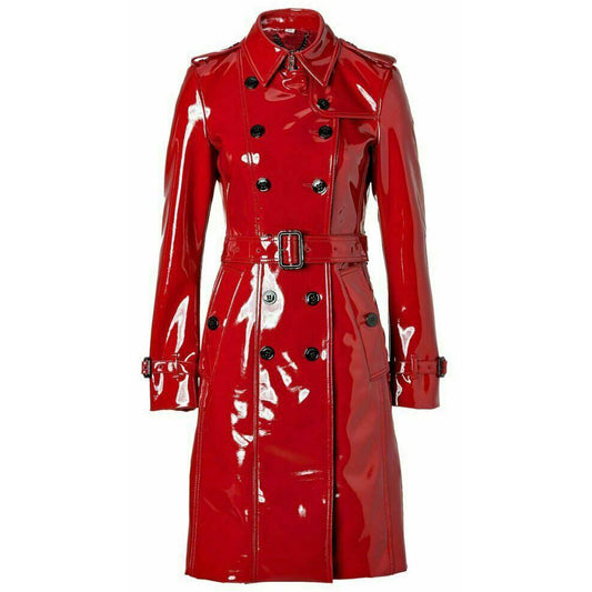 Prime Quality Red Pvc Vinyl Women’s Trench Coat