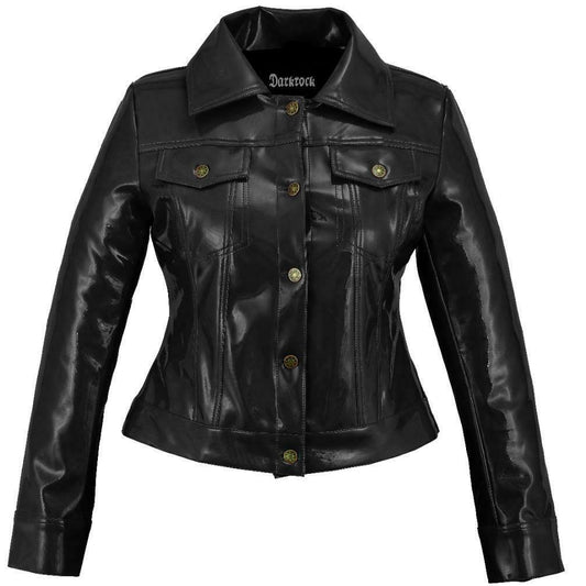 Vinyl Trucker Jacket Black PVC Women’s Shiny PVC Vinyl Jacket