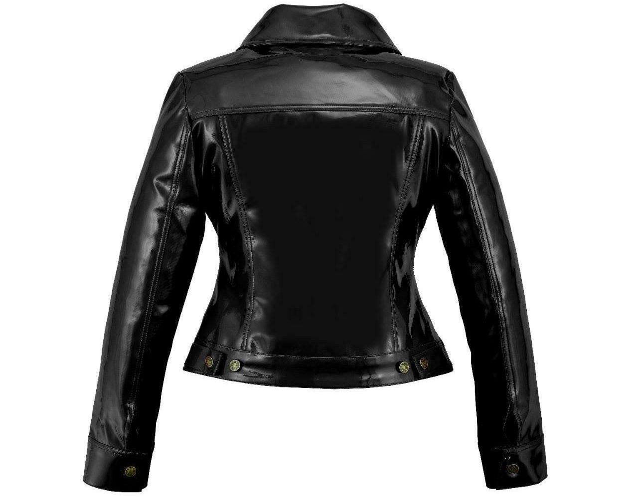 Vinyl Trucker Jacket Black PVC Women’s Shiny PVC Vinyl Jacket