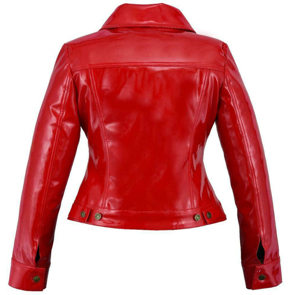 Vinyl Trucker Jacket Red PVC Women’s Shiny PVC Vinyl Jacket