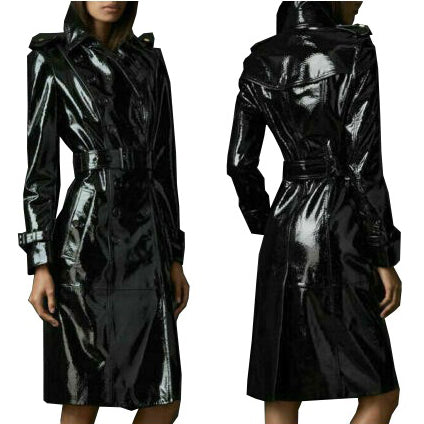 Prime Quality Black PVC Vinyl Women’s Trench Coat