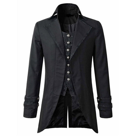 Men’s Morning Gothic Jacket Tailcoat Black Brocade Steampunk Victorian