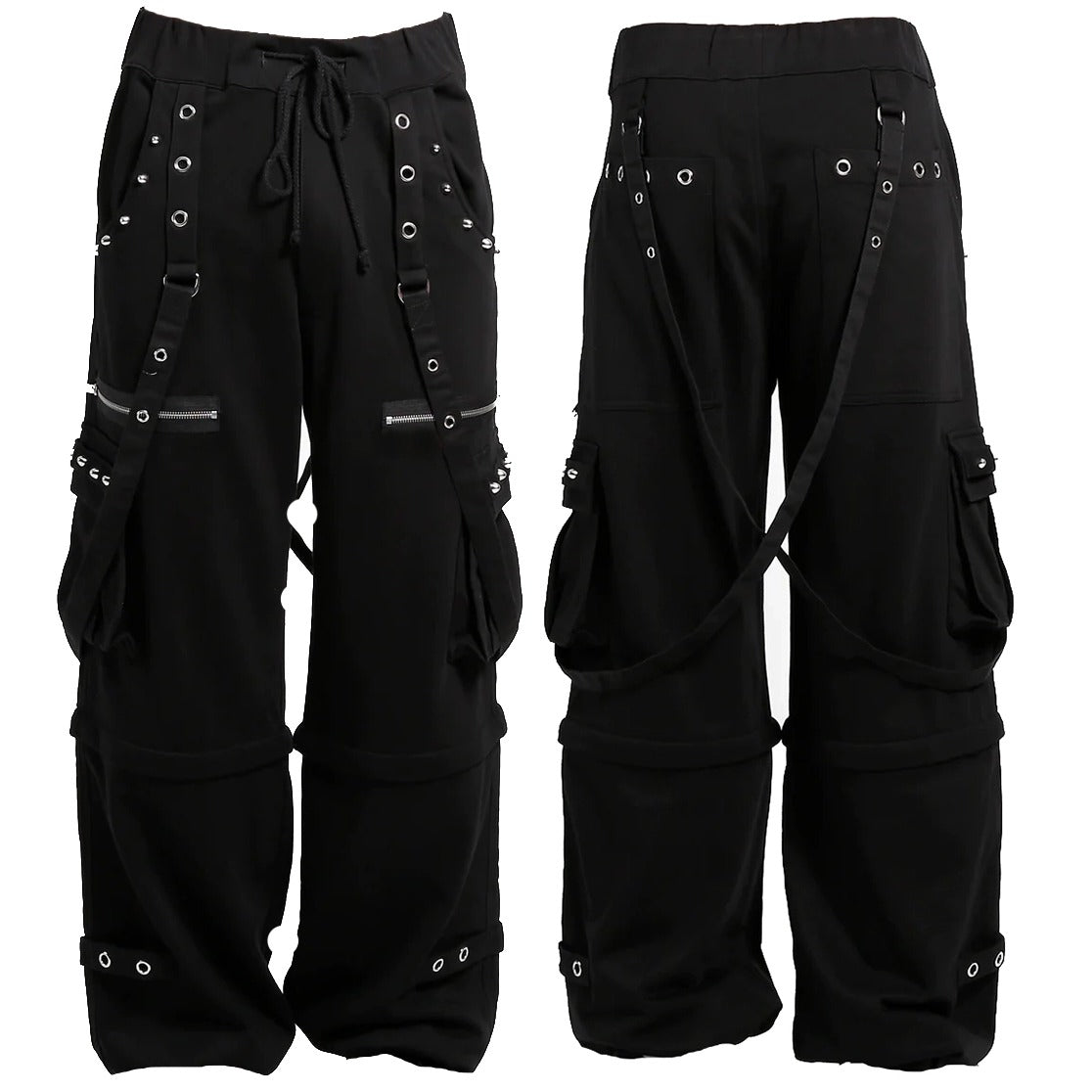 Mens Black Gothic Punk Pants W/Straps Fleece Trip Pants Alternative Wears