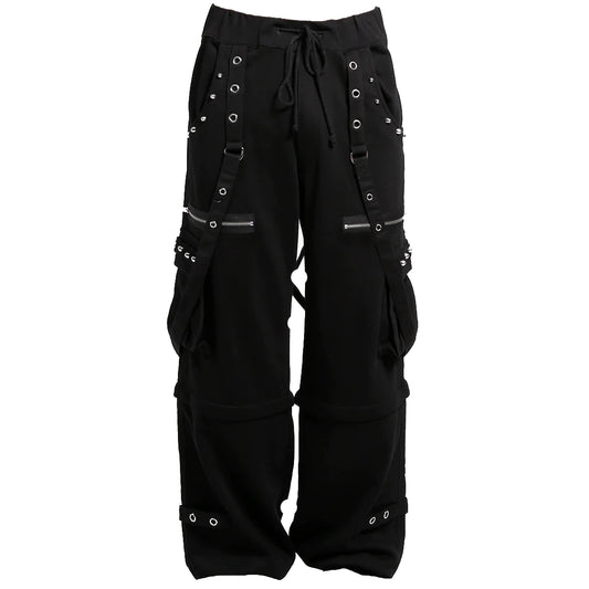 Mens Black Gothic Punk Pants W/Straps Fleece Trip Pants Alternative Wears