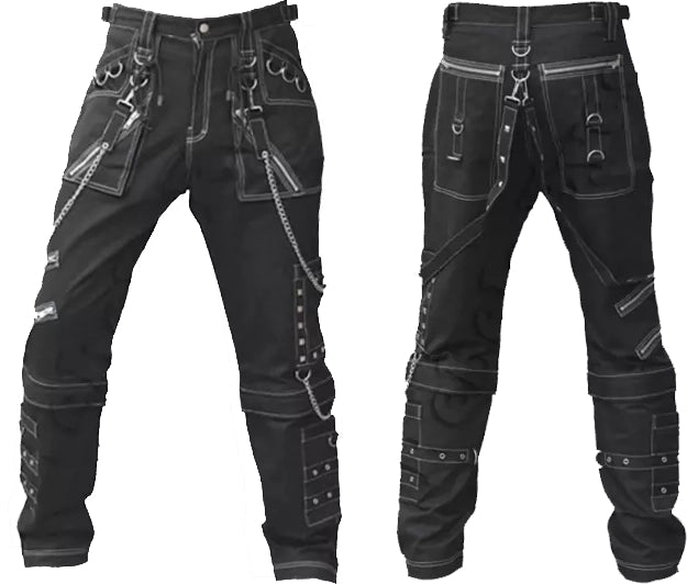 Mens Gothic Black Pant Eyelets Cargo Bondage Trouser Punk Rock Pant Unisex