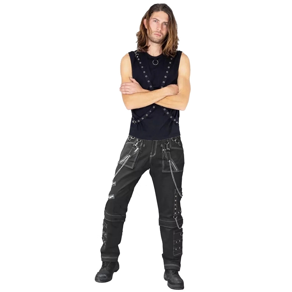 Mens Gothic Black Pant Eyelets Cargo Bondage Trouser Punk Rock Pant Unisex