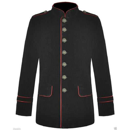 New Men’s Military Style Coat Jacket Black Red Gothic Steampunk Usa Sizes Vtg