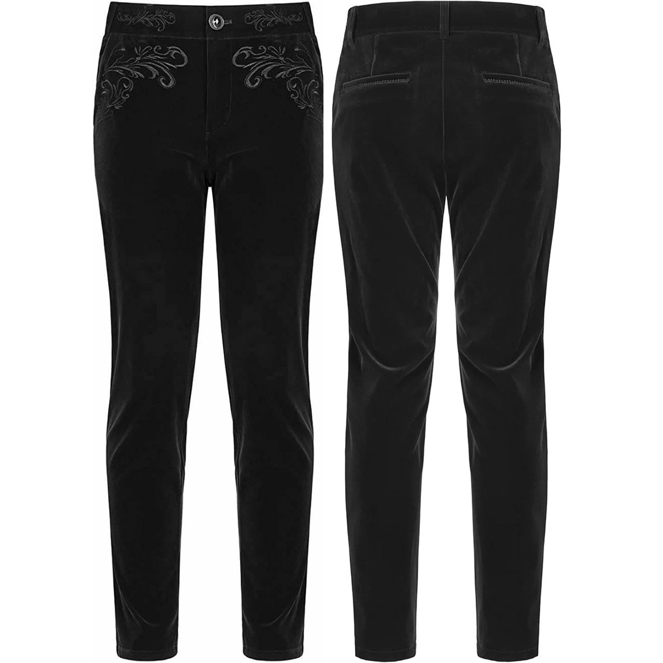 Mens Black Velvet Embroidery Gothic Regency Dress Pants Velvet Pant