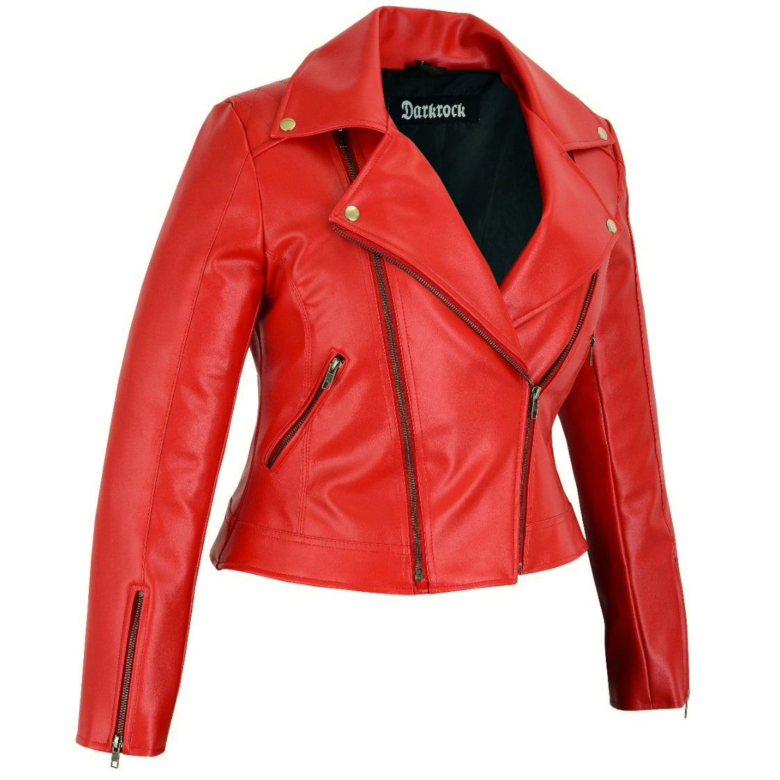 Prime Quality Women Red Slim Fit Biker Style Moto Faux Leather Jacket