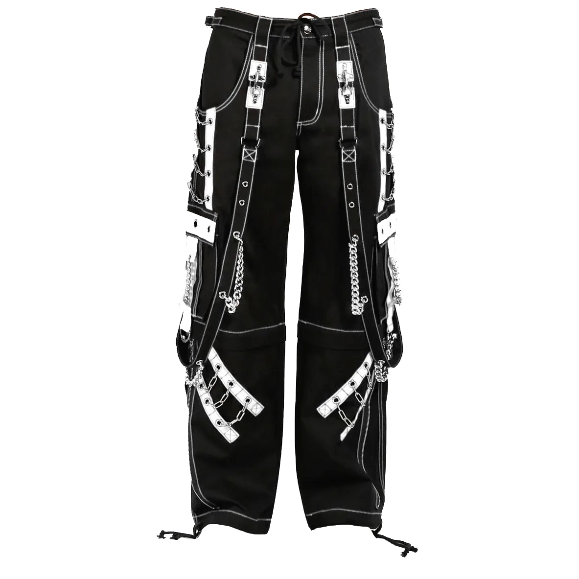 Mens Gothic Punk Black White Bondage Trip Pant Chain Techno Rock Punk Shorts Unisex