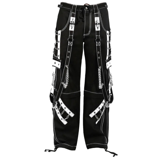 Mens Gothic Punk Black White Bondage Trip Pant Chain Techno Rock Punk Shorts Unisex