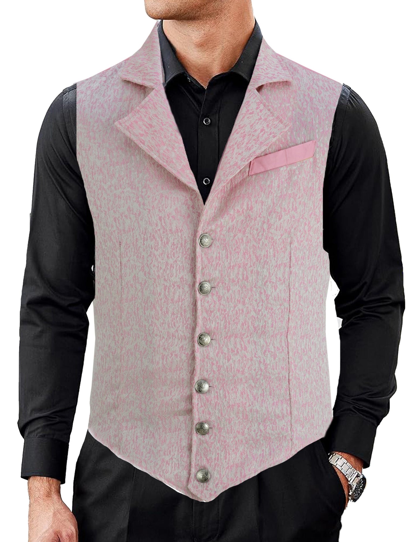 Handmade Pink Men’s Victorian Suit Gentleman Vest Steampunk Gothic Waistcoat