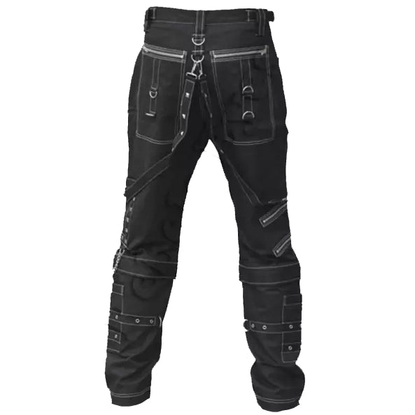 Mens Gothic Black Pant Eyelets Cargo Bondage Trouser Punk Rock Pant Unisex