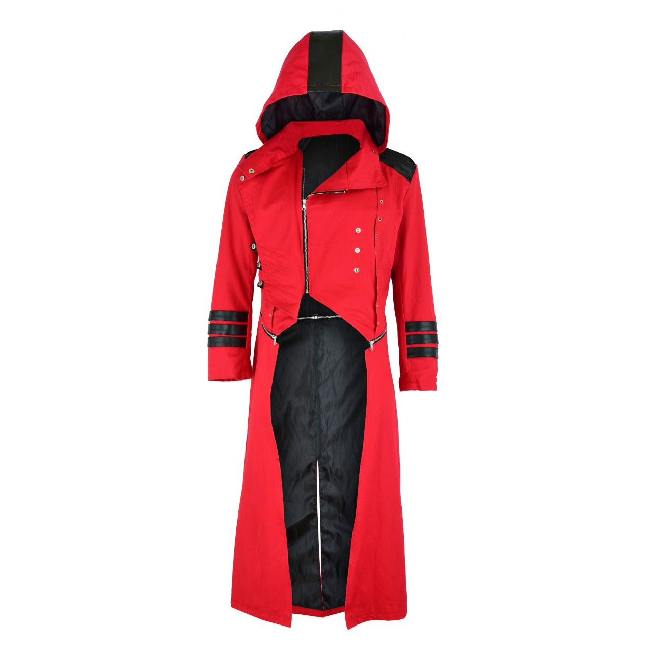 Scorpion Men’s Punisher Hooded Trench Coat Long Jacket Red Black Gothic Steampunk