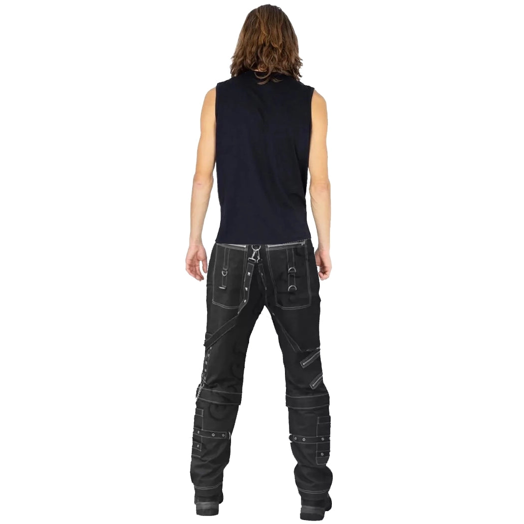 Mens Gothic Black Pant Eyelets Cargo Bondage Trouser Punk Rock Pant Unisex