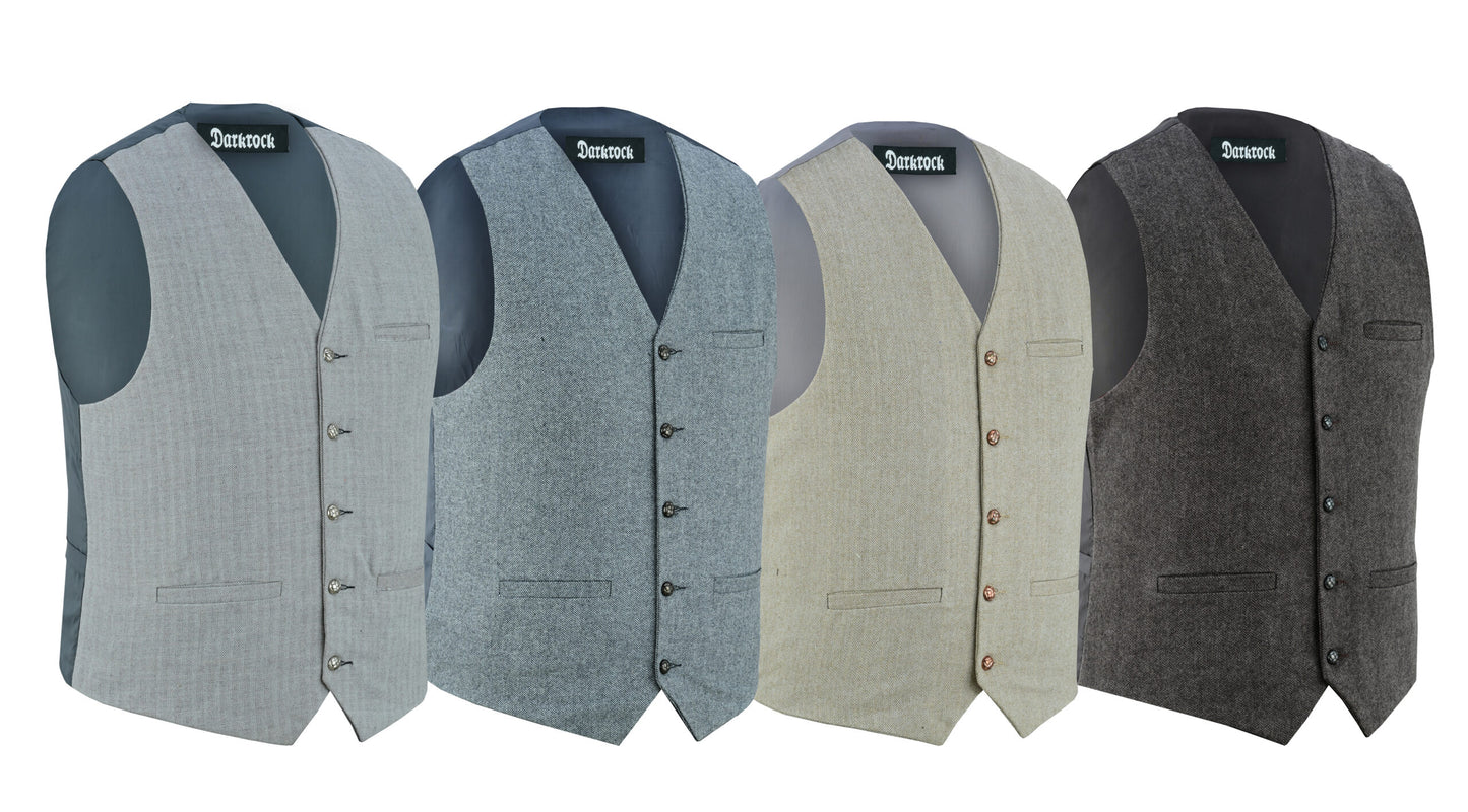 Men Herringbone Wool Blend Tweed Vest Premium Grey Waistcoat Suit Vest V Neck Slim Fit Waistcoat