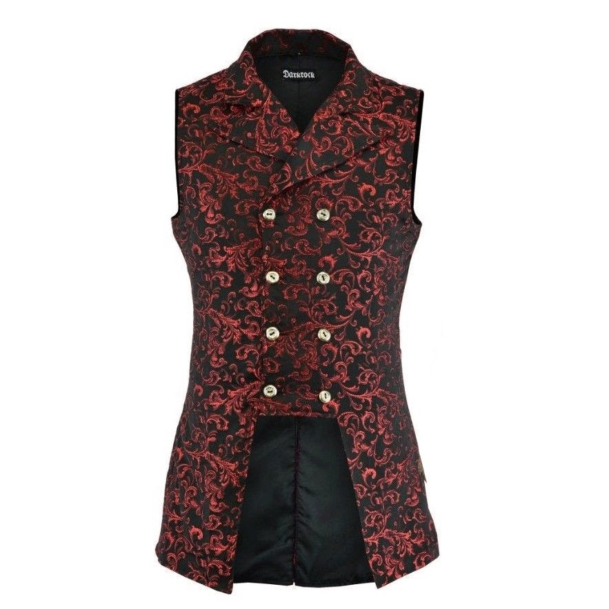 Men’s Double Breasted Governor Vest Waistcoat VTG Red Brocade Gothic Steampunk