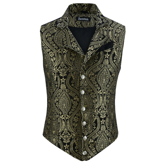 Handmade Gold Men’s Victorian Suit Gentleman Vest Steampunk Gothic Waistcoat