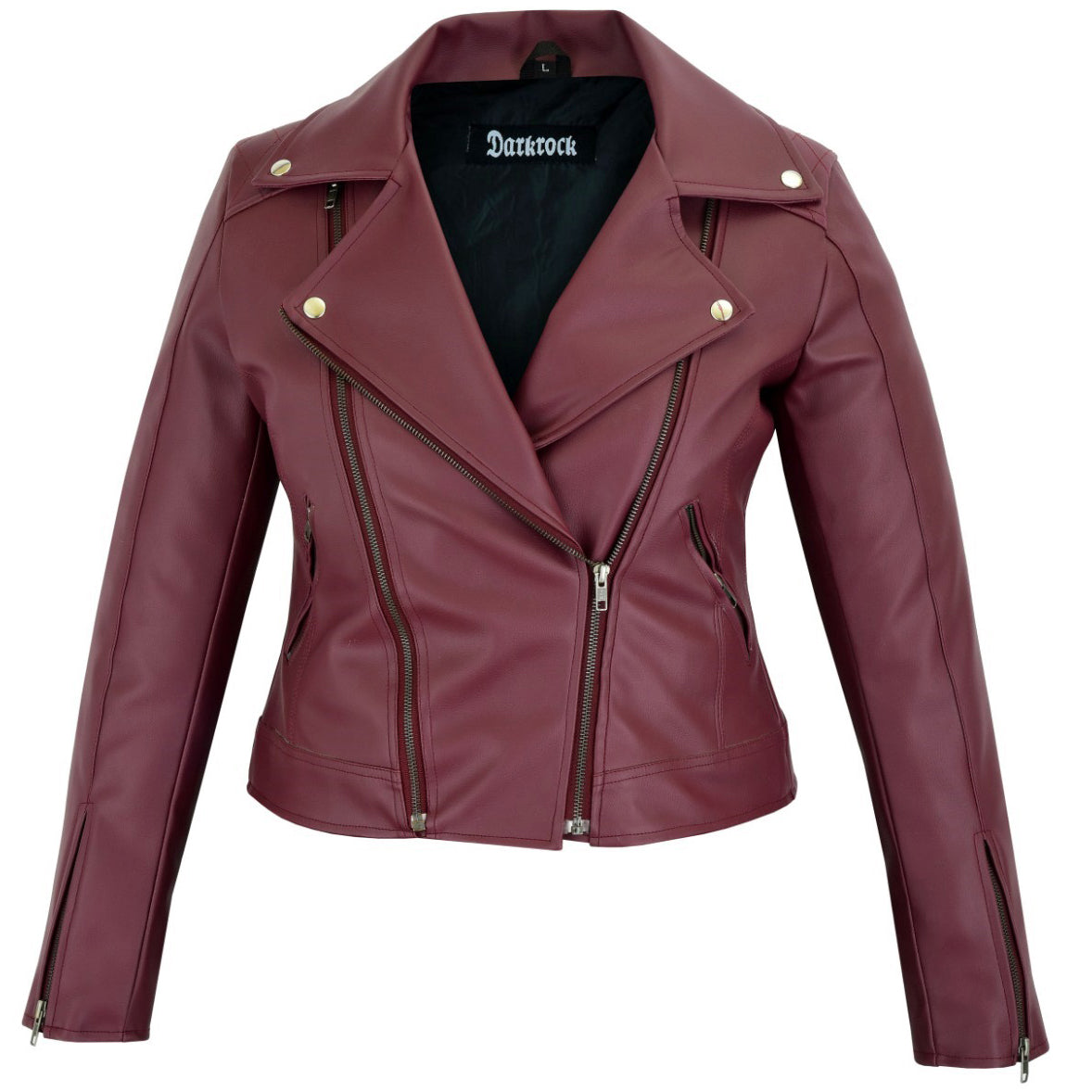 Women’s Maroon Slim Fit Biker Style Moto Faux Leather Jacket