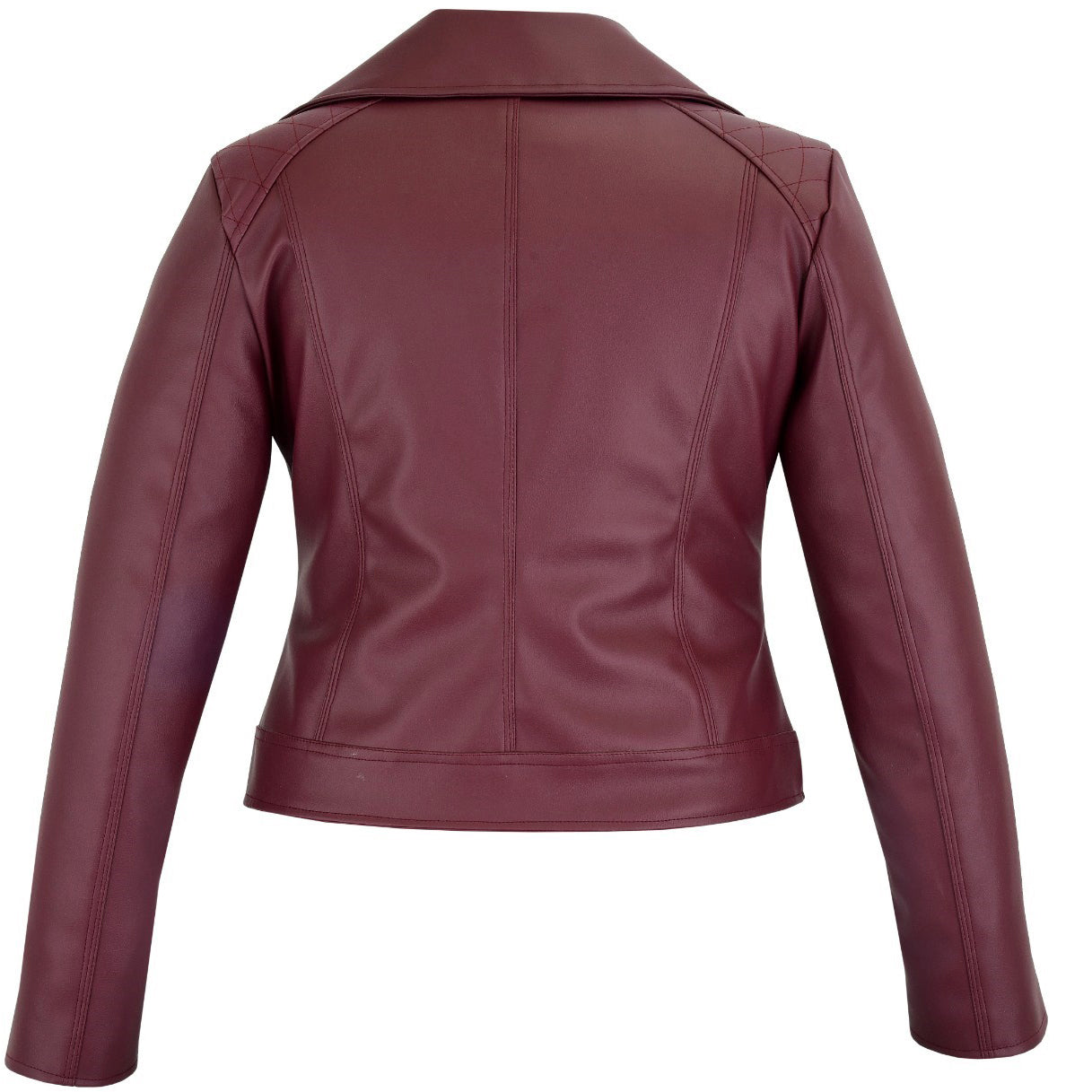 Women’s Maroon Slim Fit Biker Style Moto Faux Leather Jacket