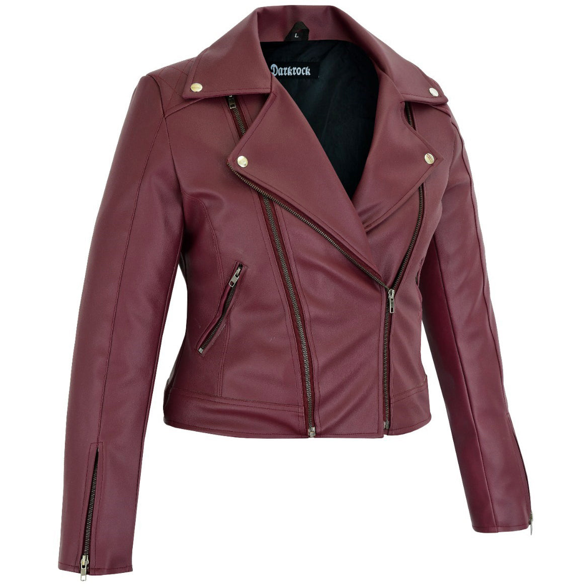 Women’s Maroon Slim Fit Biker Style Moto Faux Leather Jacket