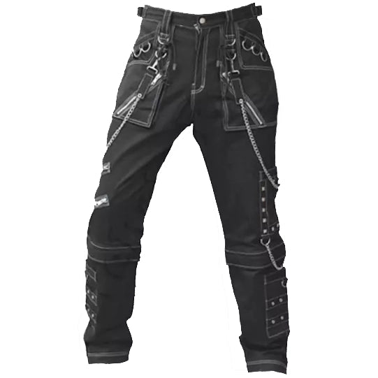 Mens Gothic Black Pant Eyelets Cargo Bondage Trouser Punk Rock Pant Unisex