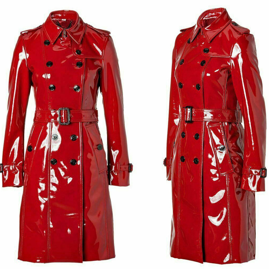 Prime Quality Red Pvc Vinyl Women’s Trench Coat