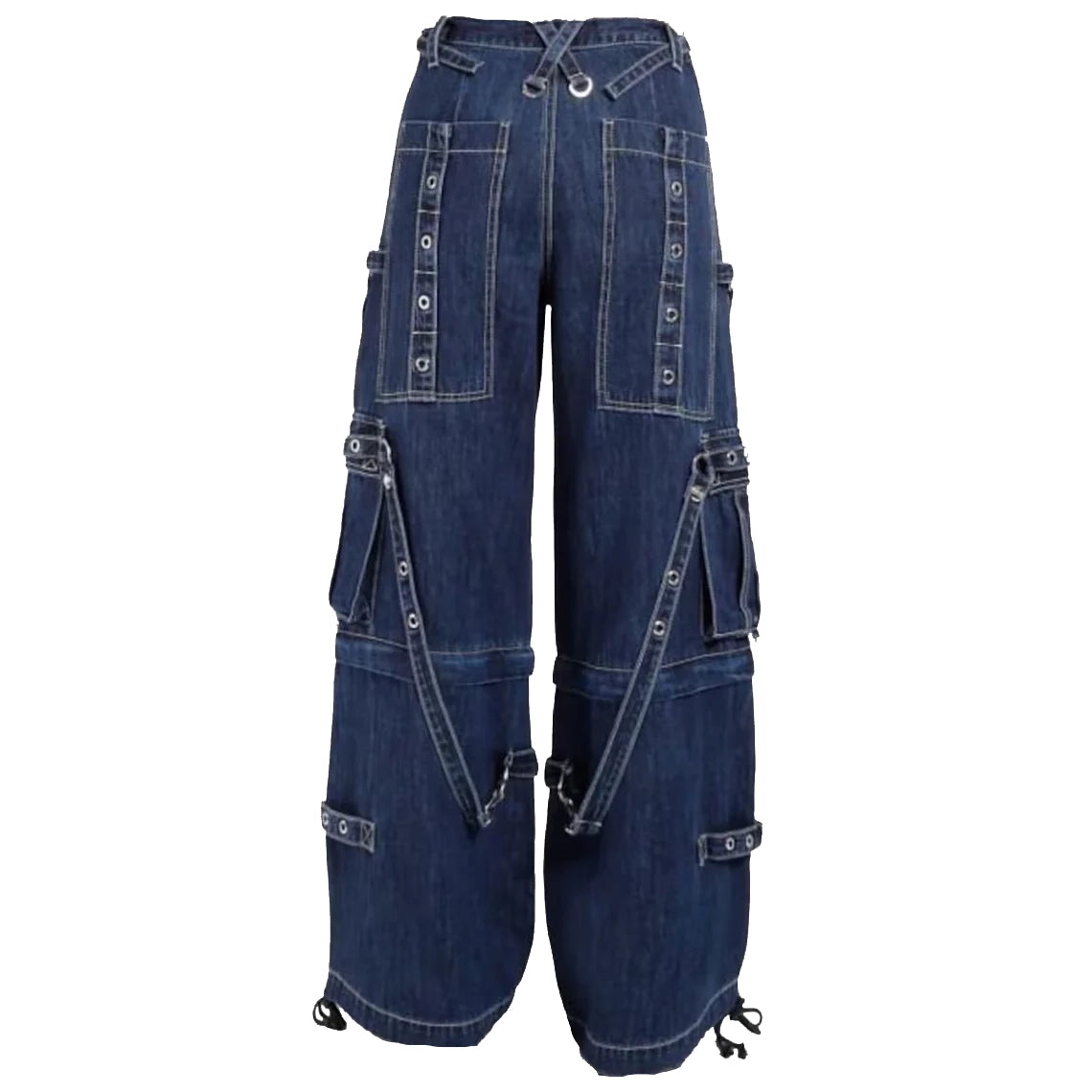 Gothic Blue Jeans Zip Off Pants Punk Buckle Zips Chain Strap Trousers Trip Pant Unisex