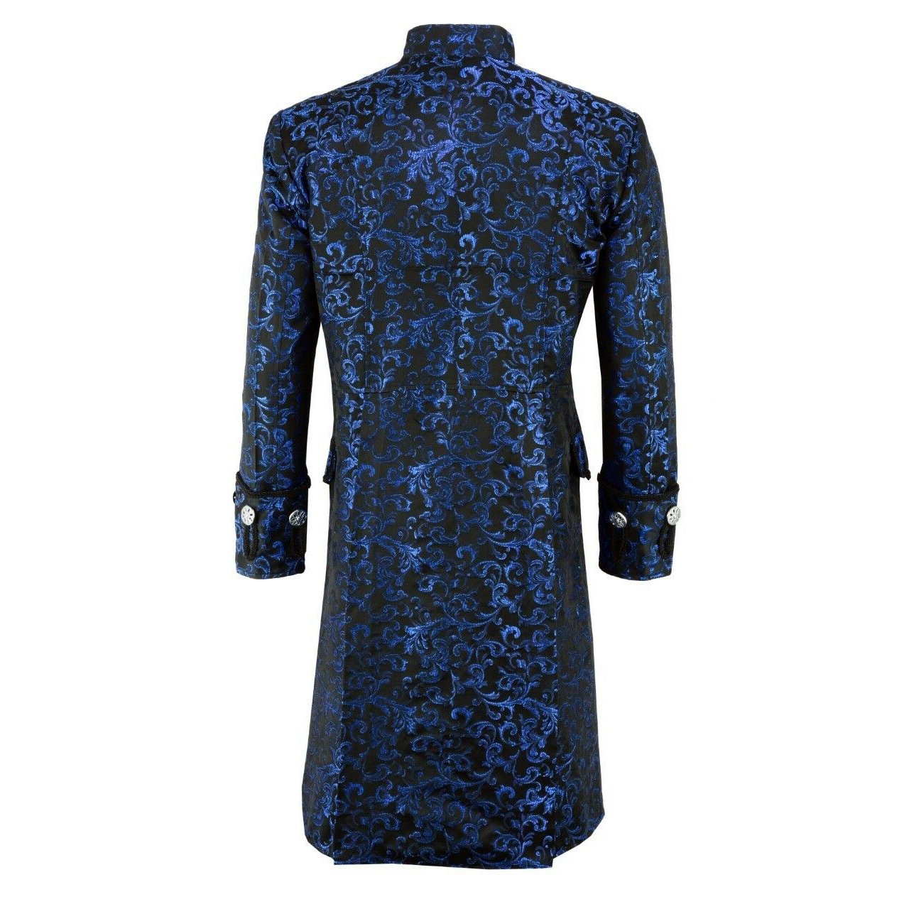 Renaissance Men’s Blue Brocade Goth Steampunk Victorian Velvet Frock Coat