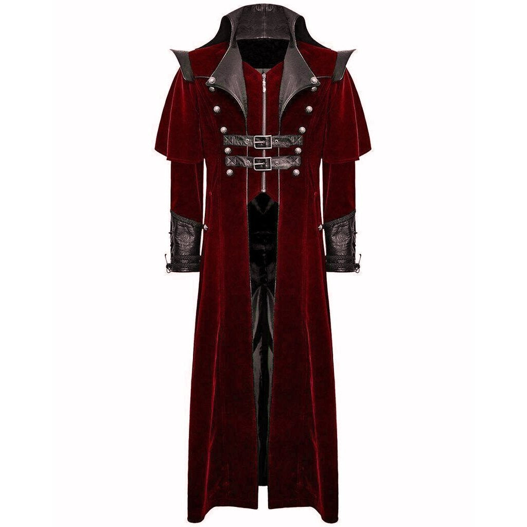 Gothic Steampunk Military Red Jacket Men’s Punk Highwayman Regency Red Long Coat