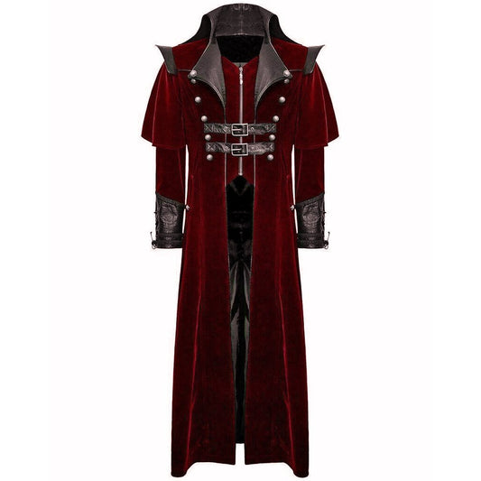 Gothic Steampunk Military Red Jacket Men’s Punk Highwayman Regency Red Long Coat