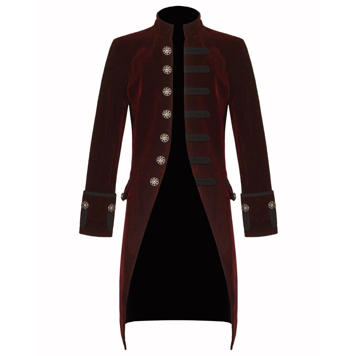 Men’s Velvet Renaissance Burgundy Handmade Frock Coat Gothic Victorian Jacket Steampunk