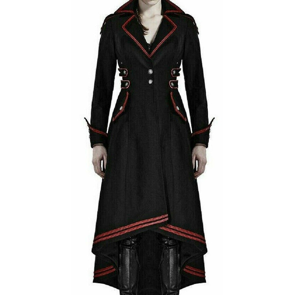 Women’s Steampunk Military Coat Jacket Long Black Red Gothic Uniform