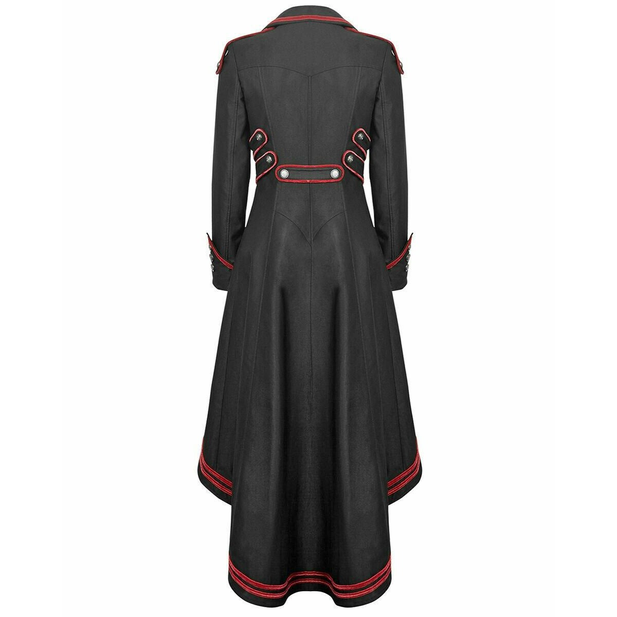 Women’s Steampunk Military Coat Jacket Long Black Red Gothic Uniform