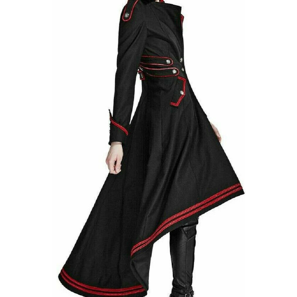 Women’s Steampunk Military Coat Jacket Long Black Red Gothic Uniform