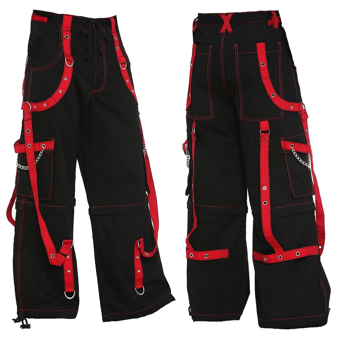 Prime Quality Handmade Gothic Bondage Men Pant Alternative Punk Rock Red Black Emo Trouser Pant Shorts Unisex