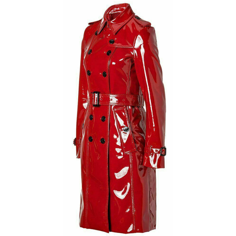 Prime Quality Red Pvc Vinyl Women’s Trench Coat