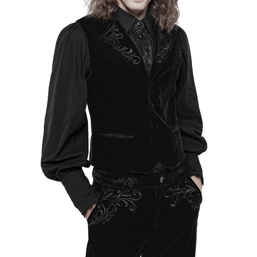 Mens Gothic Waistcoat Vest Black Velvet Embroidered Steampunk Vampire