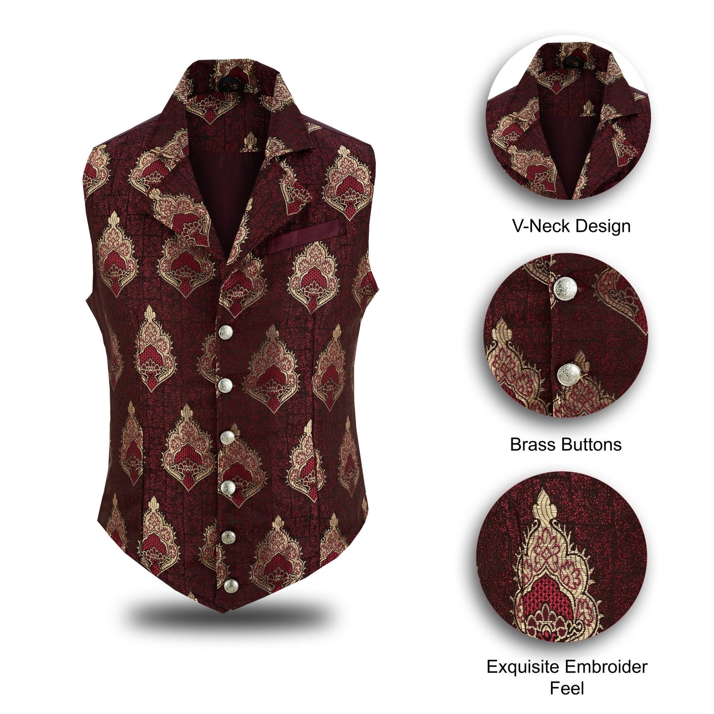 Handmade Red Men’s Victorian Suit Gentleman Vest Steampunk Gothic Waistcoat