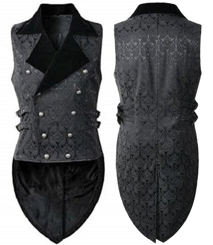 Men’s Brocade Vest Waistcoat Tailcoat Black Velvet Gothic Steampunk